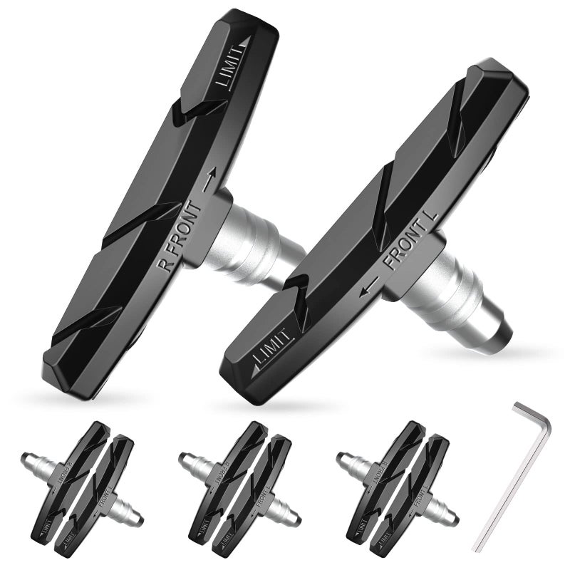 Alritz Bike Brake Pads Set, 6 PCS Road Mountain Bicycle V-Brake Blocks Shoes with Hex Nut and Shims, No Noise No Skid, 70mm, for Front and Back Wheel (Black) - Image 1